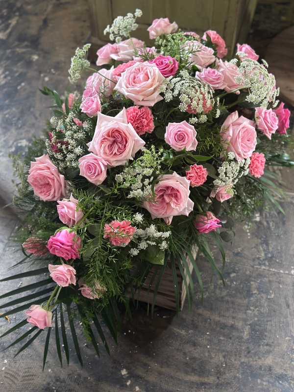 Coffin Spray: Pink Roses and carnations