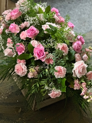 Coffin Spray: Pink Roses and carnations